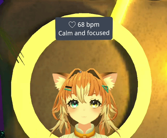 VRChat chatbox displaying live heart rate messages with the user's current BPM